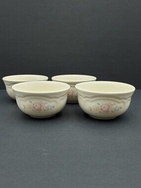 Pfaltzgraff Tea Rose Dessert Bowls Pink Blue Pastel Flowers Fruit Berry Bowls